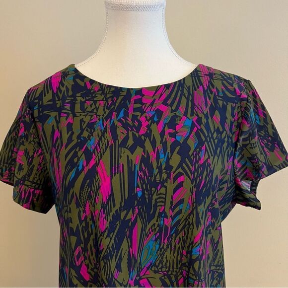 Jude Connally Abstract Feather Short Sleeve Shift Mini Dress Size Large - Picture 3 of 7